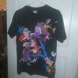 Vintage REN & STIMPY Large Black Used Shirt